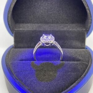 Moissanite Diamond Ring Halo Brilliant 925 Silver 1 Ct Round Cut Size 7